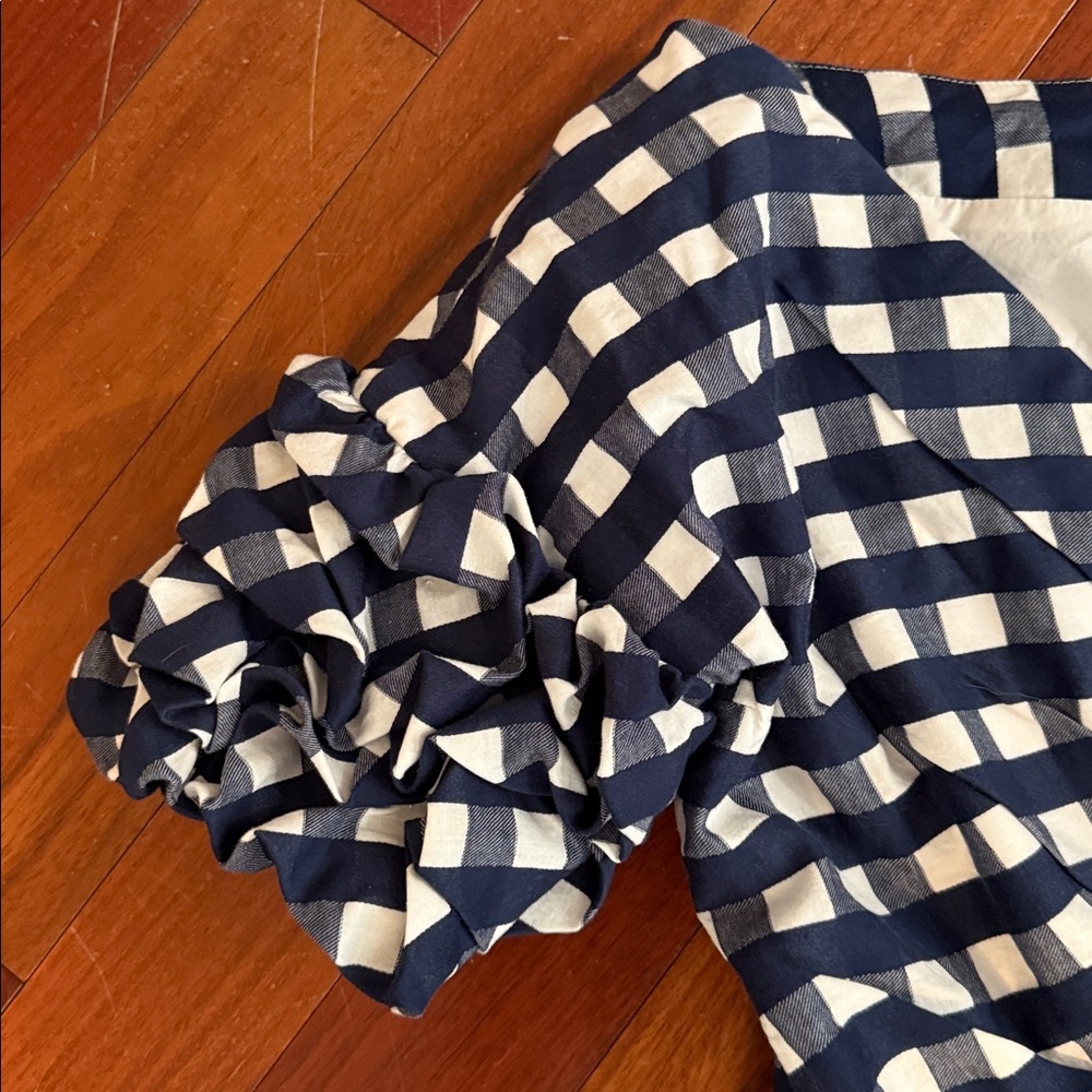Fame And Partners Blue and White Checkered Mini Dress Hidden Zip Back Size 2 - Picture 3 of 7